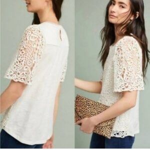 ANTHROPOLOGIE Eli + Ali Suzy Lace Cream Top Large EUC